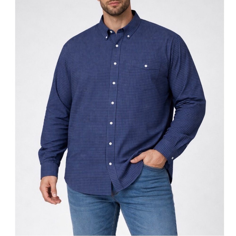 Foundry Men's two tone Blue Checkered Shirt SZ XXL Tall casual button down
